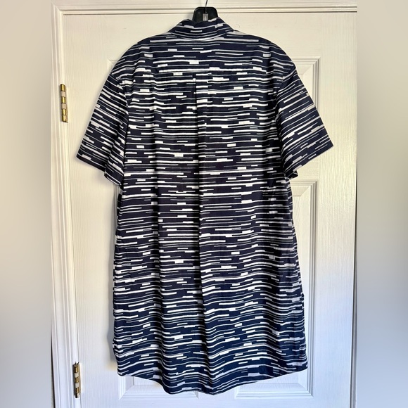 JIL SANDER NAVY Geometric Stripe Collared Button Down Cotton Shirt Dress IT 38 S - Picture 4 of 9